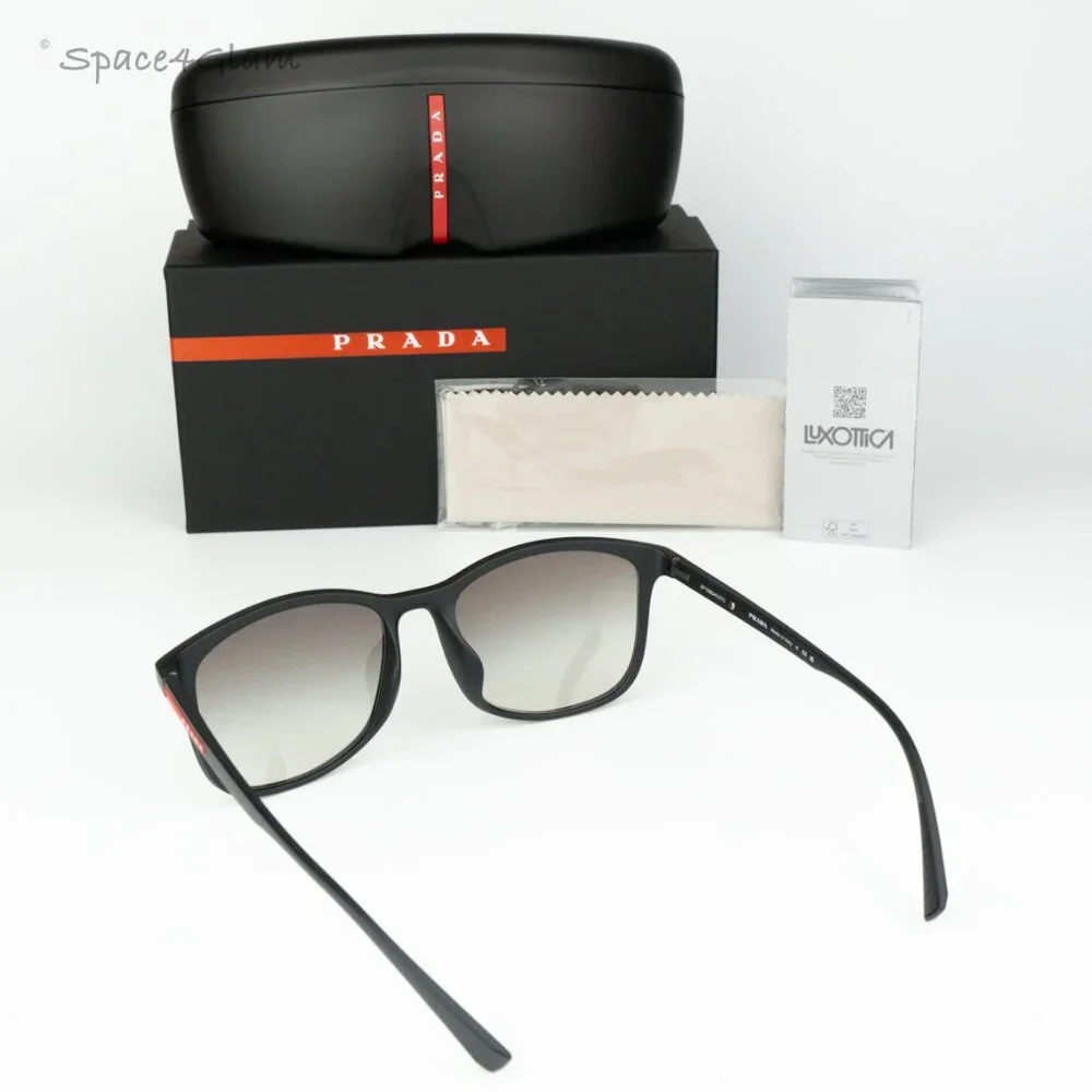 Prada Linea Rossa Men Sunglasses Black Grey Grad Rectangle PS01TSF DG00A7 NEW